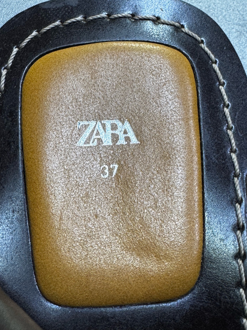 Zara Leather Flat Sandals Women EU 37 Brown Thong Square Toe Ankle Strap - Picture 6 of 9